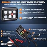 Nilight 6 Gang Switch Panel Universal Circuit Control Relay System with Fuse Wiring Harness Automatic Dimmable ON-Off LED Switch Pod for Cars Trucks Boats ATV UTV SUV