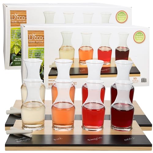 D'Eco Wine Tasting Flight Sampler Boards (2 Pack)- Set Includes Eight 6 oz Decanter Glasses & 2 Wood Paddles w Chalkboards- Great for Charcuterie Boards, Summer Wine Tastings & Brunch - Wedding Gift