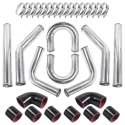 Aumtoni Universal 3" Inch Aluminum Intercooler U-Pipe Kit W/Silicone Hose and Stainless Steel T-Clamps
