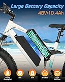 ECORD Electric Bike for Adults, 26'' Fat tire Electric Mountain Bike Full Suspension Fork, 500W Adult Electric Bicycle with BAFANG Motor 48V Removable Battery, Shimano 7 Speed Gears (White)