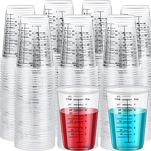 Yunsailing 200 Pack Disposable Measuring Cups for Resin 8 oz Clear Plastic Epoxy Reusable Liquid Mixing Cups for Cooking and Baking Supplies