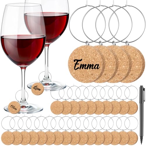 Tondiamo 40 Pcs DIY Wine Charms for Glasses - 1 Inch Acrylic Cork Drink Rings Tags With Marker Pen for Stem Glasses, Cocktail, Champagne - Wedding, Tasting Party Favors