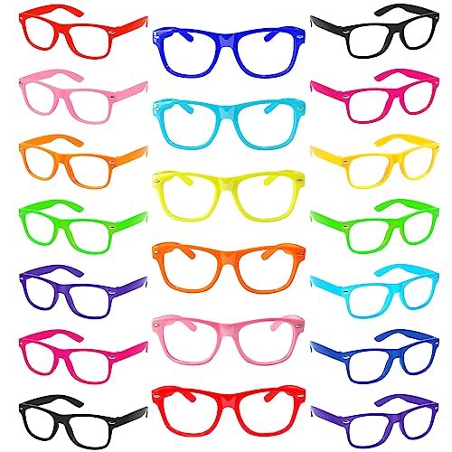Matcheck 20 Pack Kids Costume Frame Glasses NO LENS Ultralight Square Neon Color Party Favors for Boys Girls Daily Outfit Accessories
