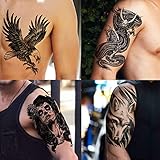 VANTATY 50 Sheets Black Temporary Tattoos For Men Adults Ealge Dragon Lion Wolf Animals For Women Neck Arm Thigh, Fake Small Skull Tattoo Sticker For Kids Children Boys Girls Tatoos