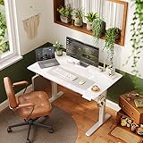 INNOVAR Glass Standing Desk with Drawers, 48×24 Inch Adjustable Stand Up Desk Quick Install Home Office Computer Desk, White