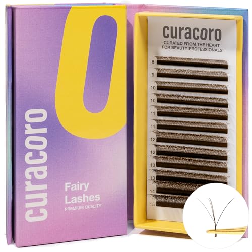 Curacoro Brown Fairy Volume Lash Extensions 3D, 0.07mm Thickness, C CC D Curl, 8-15mm Length Mixed Tray, Premium Brown Individual Eyelashes Tray, Professional Supplies Use