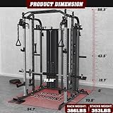 DONOW Smith Machine with 160kg Weight Stacks Power Cage Squat Rack Dual Cable Crossover Machine LAT Pull-Down All in One Home Gym Systems Ratio 2:1