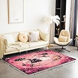 jejeloiu Happy Halloween Living Room Rugs Cute Ghost Groovy Decorative Carpet for Kids Boys Girls Teens Purple Sweet Area Rug 5x7 Spiderweb Indoor Floor Mat