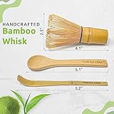 MATCHA DNA Bamboo Matcha Whisk with Bamboo Spoon and Hooked Bamboo Scoop (Chashaku) Set - Traditional Matcha Whisk Made from Durable and Sustainable Golden Bamboo for Matcha Tea Preparation