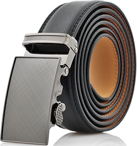 Marino Men’s Genuine Leather Ratchet Dress Belt With Automatic Buckle, Trim to Fit Enclosed in an Elegant Gift Box - Radiant Ore - Deep Charcoal - Adjustable from 28" to 44" Waist