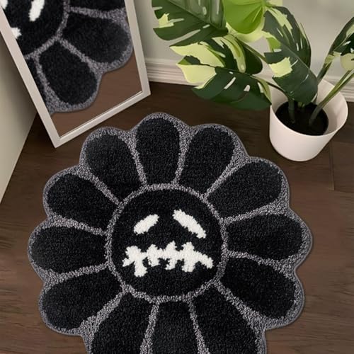 Shovagy Trippy Happy Face Rug Cool Gothic Skull Bathroom Rugs Horror Goth Ghost Smile Face Bath Rug 3.3FT Extra Soft Tufted Bathroom Mat Non Slip Quick Dry Bath Mats for Bathroom (Black)