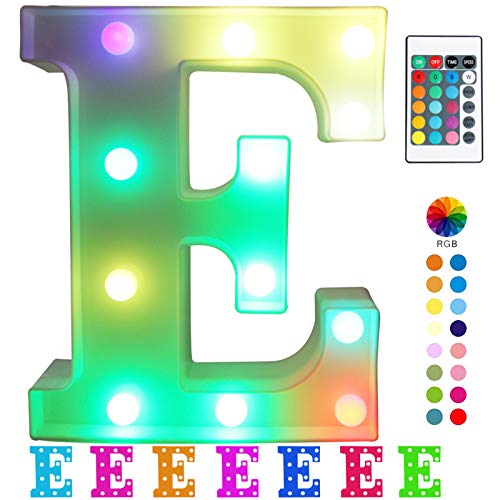 Pooqla Colorful LED Marquee Letter Lights with Remote – Light Up Signs Party Bar Letters Decorations for The Home - Multicolor E