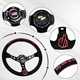 RASTP Universal Racing Steering Wheel 13.6”/345mm 6 Bolts Grip Suede Wrapped with Horn Button for Car Boat Truck Yacht