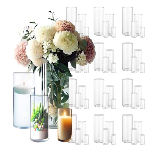 Sandraheer 48 Pack Clear Glass Cylinder Vases for Centerpieces - Different Sizes Floating Candle Vases Holder -4", 6", 8",10" Hight Perfect for Weddings and Events