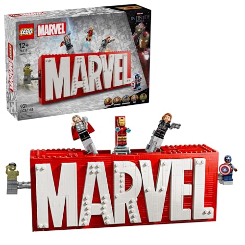 LEGO Marvel: Marvel Logo & Minifigures Building Toy - Marvel Collectible Set for Kids, Boys and Girls, Ages 12+ - Model Kit with 5 Minifigures - Gift Idea for Birthday - 76313