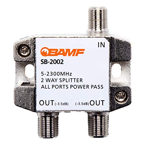 BAMF 2-Way Coax Cable Splitter Bi-Directional MoCA 5-2300MHz. Easy Solution to add A Connection for Cable TV, Internet, Satellite tv, Camera, or Any Other coaxial Connection