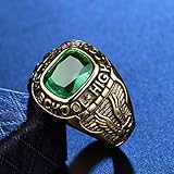 MASOP High School Stainless Steel Emerald Color Green Cubic Zirconia Rings for Men Size 9