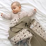 Lulu moon Muslin Baby Blanket - Cotton Quilt Blankets for Toddlers - Reversible Nursery Crib Blanket for Baby Boys and Girls 47"x47"(Olive Dinosaur)