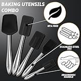 5pcs Silicone Spatula Set with Stainless Steel Handle, Silicone Spatulas for Cooking & Baking with Spoonula & Silicone Brush Heat Resistant, Silicone Kitchen Spatula for Nonstick Cookware (Black)