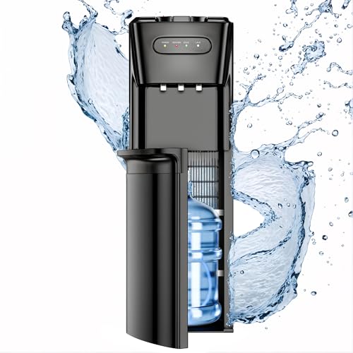 Manastin Bottom Loading Water Cooler Dispenser Hot Cold & Cool Water Dispenser for 3 or 5 Gallon Bottles, Empty Bottle Indicator, Child Safety Lock, Ideal for Office, Home, Living Room, Luxury Black