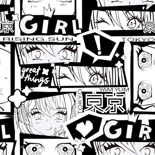 Livelynine Anime Wallpaper Peel and Stick Japanese Black & White Wall Paper for Bedroom Teen Room Removable Black N White Contact Paper for Cabinets Drawers Girl Girls Locker College Dorm 17.5x78.8