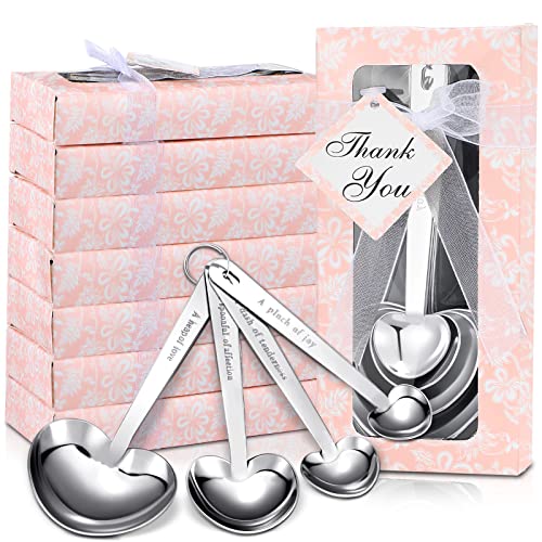 Yinder 50 Set Heart Shaped Measuring Spoons Stainless Steel Measure Tea Spoon with Individual Package for Guests Wedding Bridal Shower Baby Shower Birthday Tea Party Gift Souvenirs Decoration(Pink)