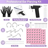 Professional Ear Piercing Gun Kit Reusable Ear Nose Stud Piercing Gun with Piercing Earrings Tool Set Piercer Kit for All Piercing Salon At Home Use-Black