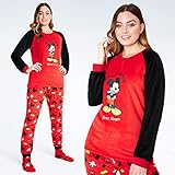 Disney Womens Pyjamas, Fleece Loungewear and Fluffy Socks Stitch Gift Set (Standard, M, Red Mickey)