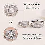 Newshe Wedding Rings Set for Him and Her Women Mens Tungsten Bands Princess Cz 2.3Ct Sterling Silver 7&9