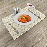 Ambesonne Yellow and White Place Mats Set of 4, Hexagonal Pattern Honeycomb Beehive Simplistic Geometrical Monochrome, Washable Fabric Placemats for Dining Table, Standard Size, Yellow and White