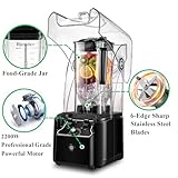 Commercial Blender for Smoothies 2200W, 80 Oz, 15 Speeds, 6-leaf Stainless Steel Blade, Heavy-Duty Commercial Blender for Restaurant, Smoothies, Ice Crush, Shakes, Self-Cleaning, Black