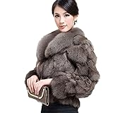 Women's Genuine Fox Fur Coat for Winter Thick Warm Fur Jacket(Khaki,10)