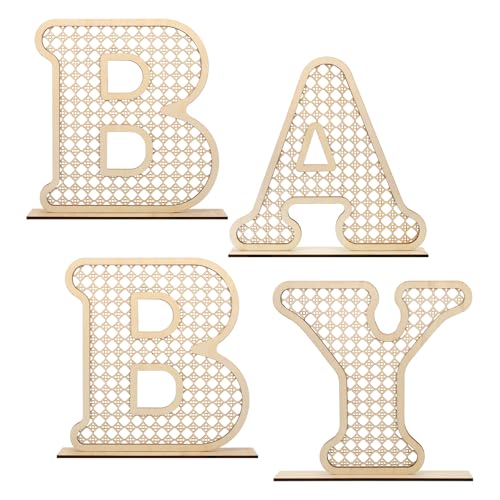 4 Pcs Rattan Wood Baby Letters - Boho Nursery Decor for Baby Shower | Rustic Alphabet Letter Home Decoration for Newborns & Birthday Gifts | Perfect Table Centerpiece for Toddler Girls & Boys