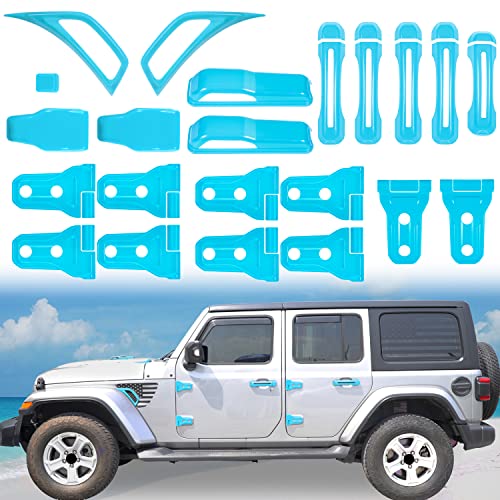 Bonbo 22PCS Engine Hood Door Hinge Cover AC Vent Trim Exterior Accessories for Jeep Wrangler JL JLU Sports Sahara Freedom Rubicon 2018-2023 (Baby Blue)