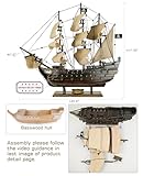 SAILINGSTORY Wooden Pirate Ship Model Black Pearl Model Ship Sailboat Decor Beige Sails 20.5"