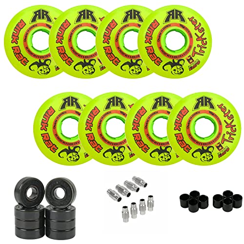 Rink Rat Trickster Roller Hockey Wheels 76/80 Hilo 79A + Hybrid Ceramic Bearings, Green/Red