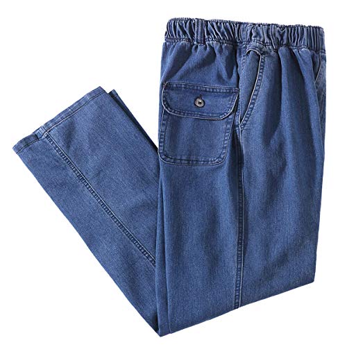 IDEALSANXUN Men’s Elastic Waist Jeans Loose Fit Casual Pants Big and Tall Jeans (46x32, Light Blue)