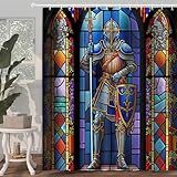 TPMDFC Medieval Shower Curtain, 72x72 inch Polyester, Medieval Knight Stained Glass Bathroom Shower Curtains Decor Set with 12 Hooks YLOKTP0834