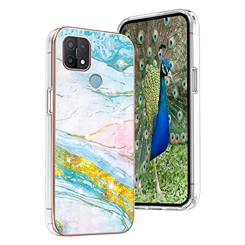 Wousunly Compatible with Oppo A15 Case Marble Silicone,Full Body Protection Shockproof for Oppo A15 Phone Case Thin Hard PC and Soft TPU Pink Cove (Blue)