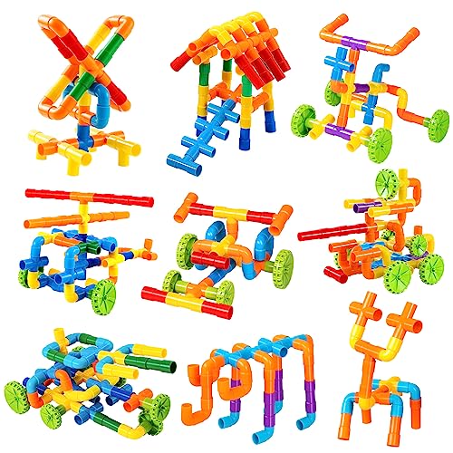 YySiRui 148 Piece Building Block Pipe, STEM Building Blocks, Pipeline Building Blocks, Preschool Learning Toys, Construction Set, Present Gift for Toddler Aged 3+, with 300 Pcs Snowflake Flake