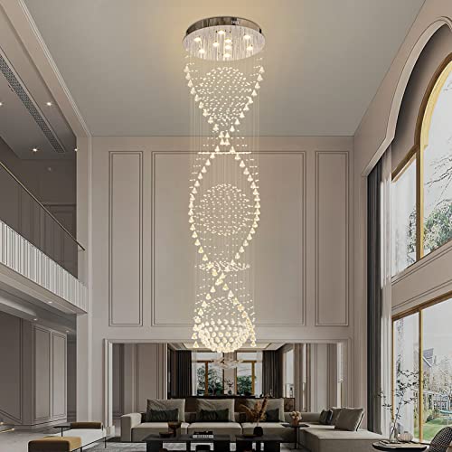 APBEAMLighting Crystal Chandelier Modern Spectacular Spiral Raindrop Luxury Flush Mount Long Chandelier Light Fixtures for Stair Foyer Entryway D25.5'' x H98.4''