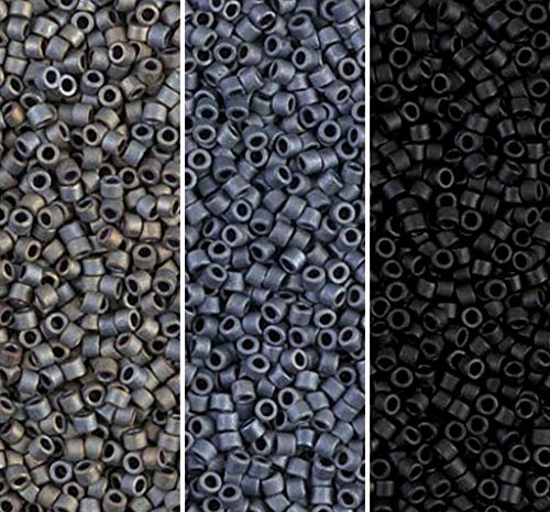 Miyuki Delica Seed Beads Bundle: Size 11/0, Matte Gray Black Collection - DB301, DB307, DB310-3 Tubes of 2" ea