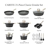 CAROTE 21pcs Pots and Pans Set Nonstick, Cookware Set Black Granite Induction Kitchen Cooking Set w/Frying Pans & Saucepans(PFOS, PFOA Free)