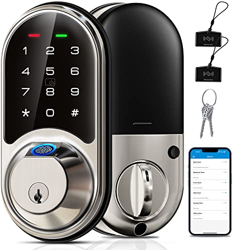 Veise RZ07 Smart Lock, Fingerprint Door Lock, 7-in-1 Keyless Entry with App Control, Electronic Touchscreen Keypad Deadbolt, Biometric Smart Locks for Front Door, Satin Nickel