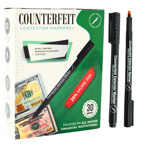 Counterfeit Money Detector Pen - Essential Counterfeit Pen & Money Marker Bill Detector Pen for Accurate Cash Verification - 30-Pack of Reliable, Easy-to-Use Counterfeit Pens
