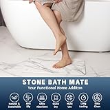 Farest 2 Pack Stone Bath Mat - Diatomaceous Earth Bath Mat Fast-Drying Stone Drying Mat Super Absorbent Diatomite Mats for Bathroom, Dish Drying, Bathtub (White Marble & Heart)