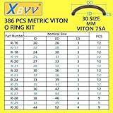 XBVV 386 PCS 30 Sizes Metric Viton O-Ring Assortment Kit for Various Chemicals, Cylinders, Hydraulic,Automotive and Plumbing Pressure Washer O Ring Repairs 75A Durometer