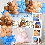 Winrayk 179Pcs Teddy Bear Baby Shower Decorations Boy Baby Boxes with Letters Brown Blue Balloon Arch Bearly Wait Baby Shower Backdrop Tablecloth Bear Balloon Birthday Party Boy Baby Shower Decoration