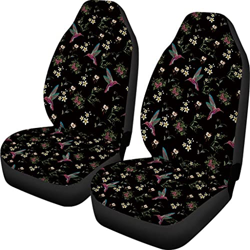 TOADDMOS Floral Hummingbird Seat Covers for Car, Universal Stretchy Cars Front Seat Protectors Cover, Women Car Accessories Decoration Saddle Blanket for Bucket Seat, Set of 2