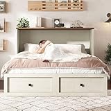 AMERLIFE Queen Murphy Bed with Storage & Charging Station, Farmhouse Murphy Cabinet with Foldable Panel, Noisy Free, for Guest Bedroom, Living Room, Office, Distressed White & Barnwood